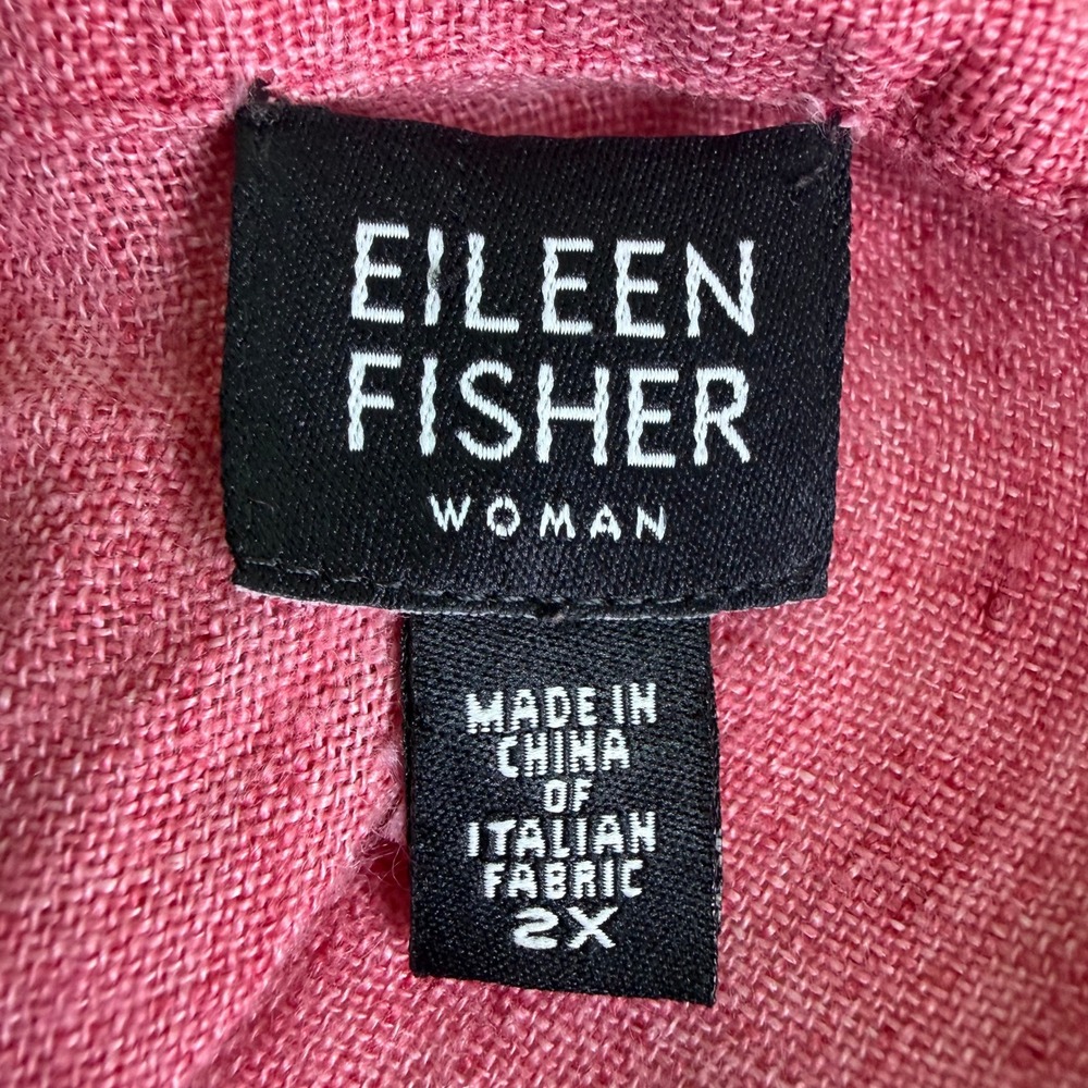 Eileen Fisher Women 2X Shirt Pink Button Down Italian Linen Short Sleeve - Picture 3 of 5